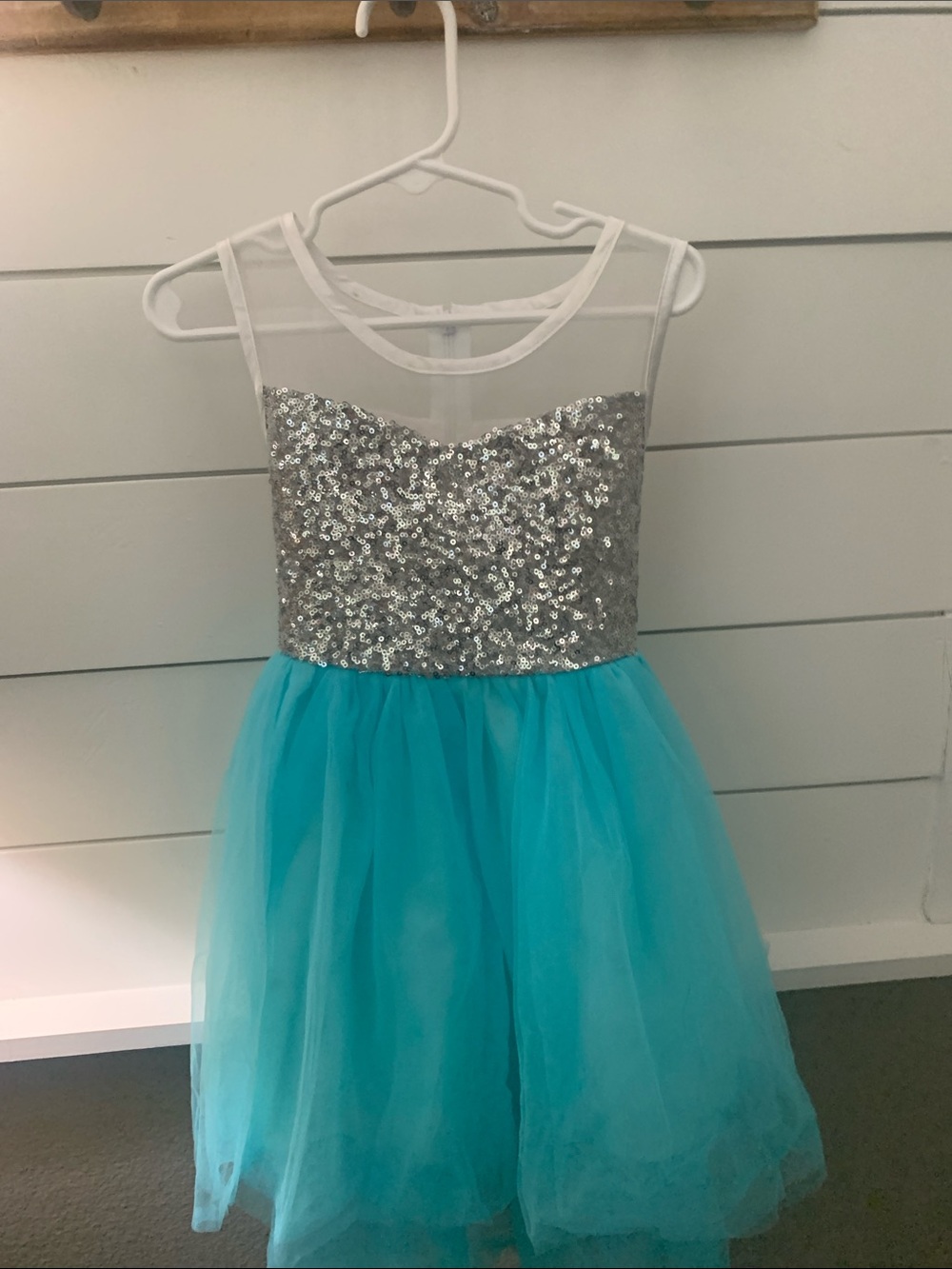Sparkle Sequin Bodice Teal Tulle Kids Dress